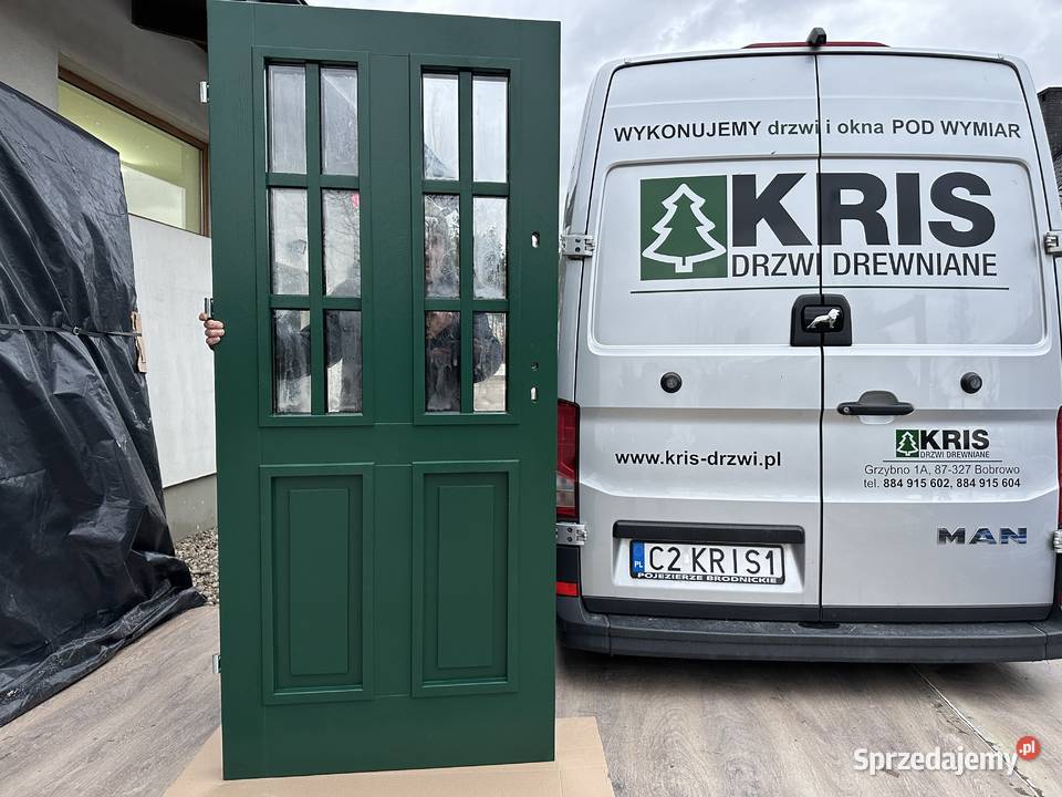 Drzwi zewnętrzne drewniane RĘKI ZIELONE 6005 Opole