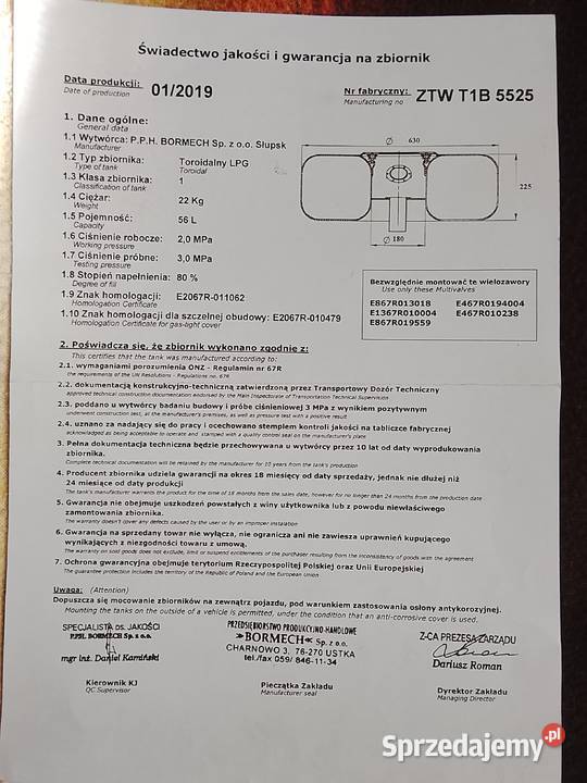 Butla gazowa samochodowa 56 liter Kolbuszowa