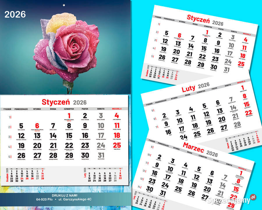 Kalendarz jednodzielny firmowy 2026 indywidualny Piła