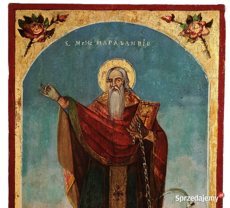 Ikona Święty Haralapiusz XIXw 1873r 0034 sprzedam