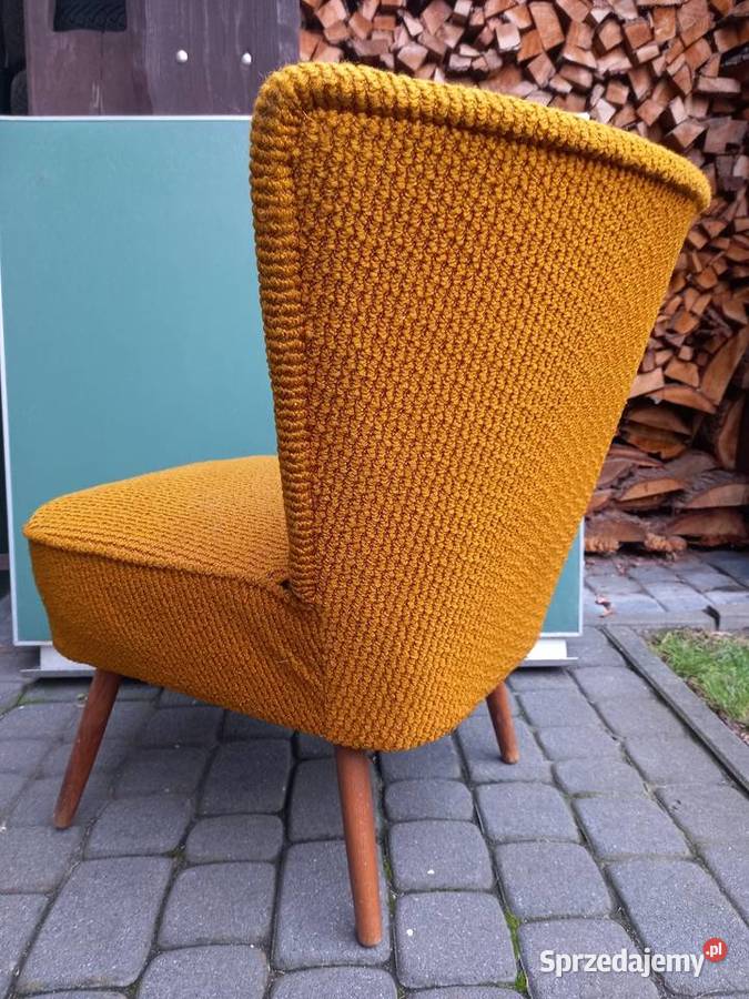 Stary fotel patyczak muszelka PRL vintage Rawicz