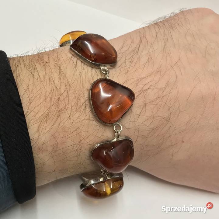 Srebrna BRANSOLETKA damska 925 z BURSZTYNAMI Bransoletki Warszawa