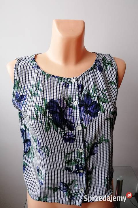 WALLISDAMSKI TOP BEZ RĘKAWÓW W KRATĘ KWIATY R38 Na ramiączkach łódzkie Łódź