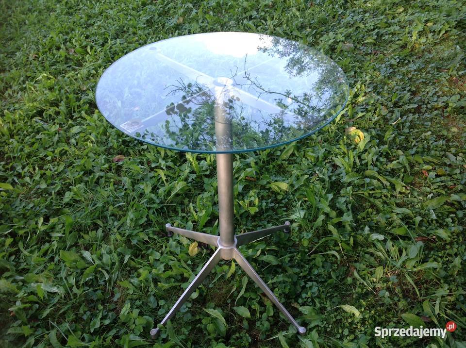 Stolik ze Szklanym Blatem Okrągły Metalowy lata 54.5cm Nowa Sól