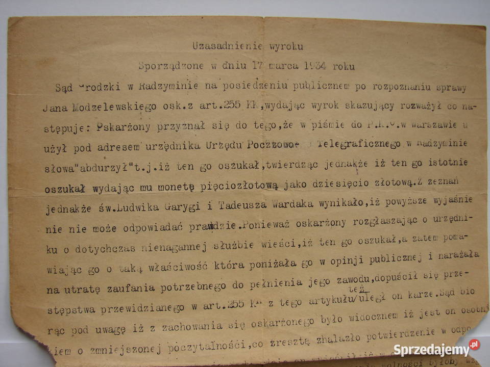 Osiedle Radzymin Sąd Grodzki zniesławienie Warszawa sprzedam