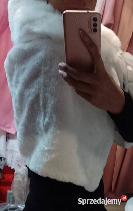 Biała futrzana etola ślubna futrzana narzutka małopolskie Kraków sprzedam