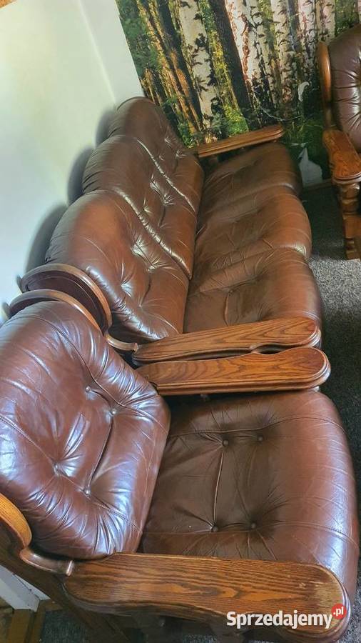 Meble dębowe skórzane 311 ława zegar plus lampa Leżajsk