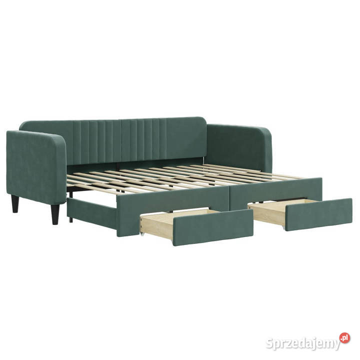 Sofa rozsuwana z szufladami ciemnozielona