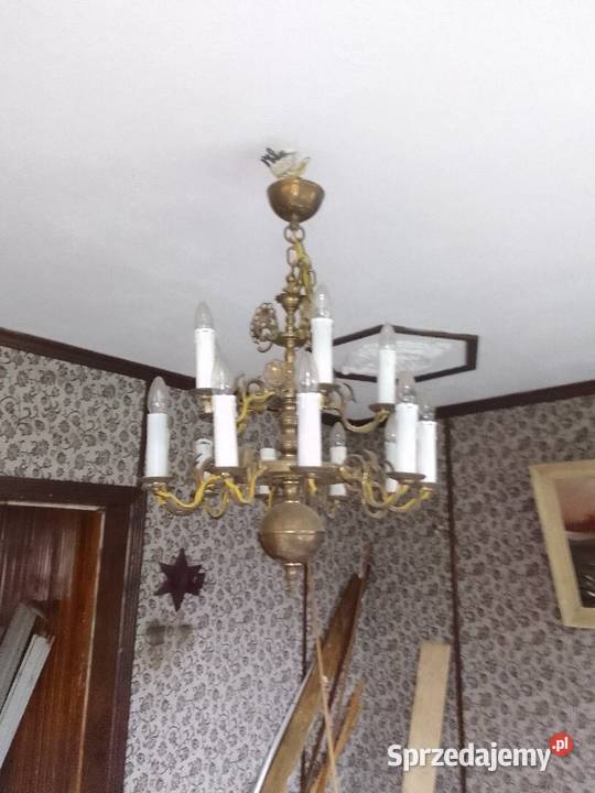 Lampa wisząca z orłem mosiądz oryginał Koronowo