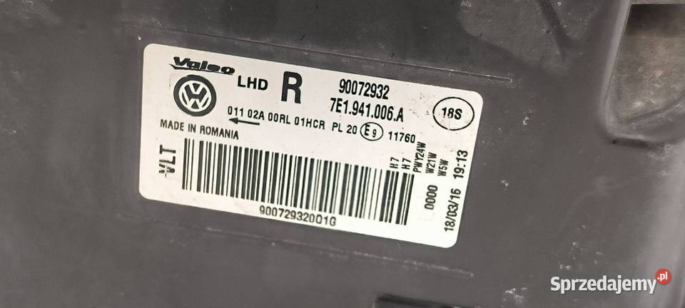 LAMPA PRAWA PRZÓD VOLKSWAGEN T6 7E1941006A Lipno sprzedam