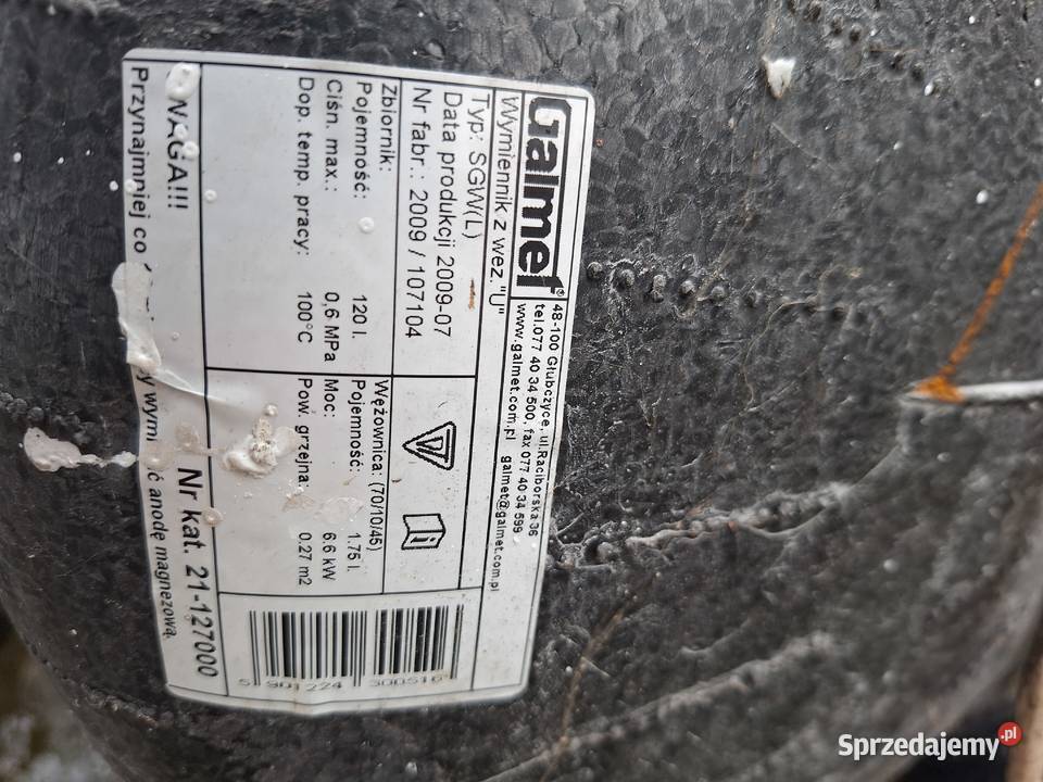 Zbiornik na wodę 120L Grzałka Wężownica Ścinawa