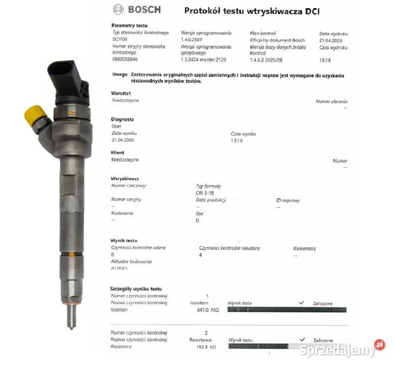 Wtryskiwacz BOSCH 0445110546 do NISSAN RENAULT osobowe Bladowo