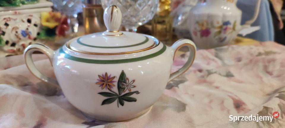 Cukiernica ecru zieleń porcelana malarnia WJS Wrocław sprzedam