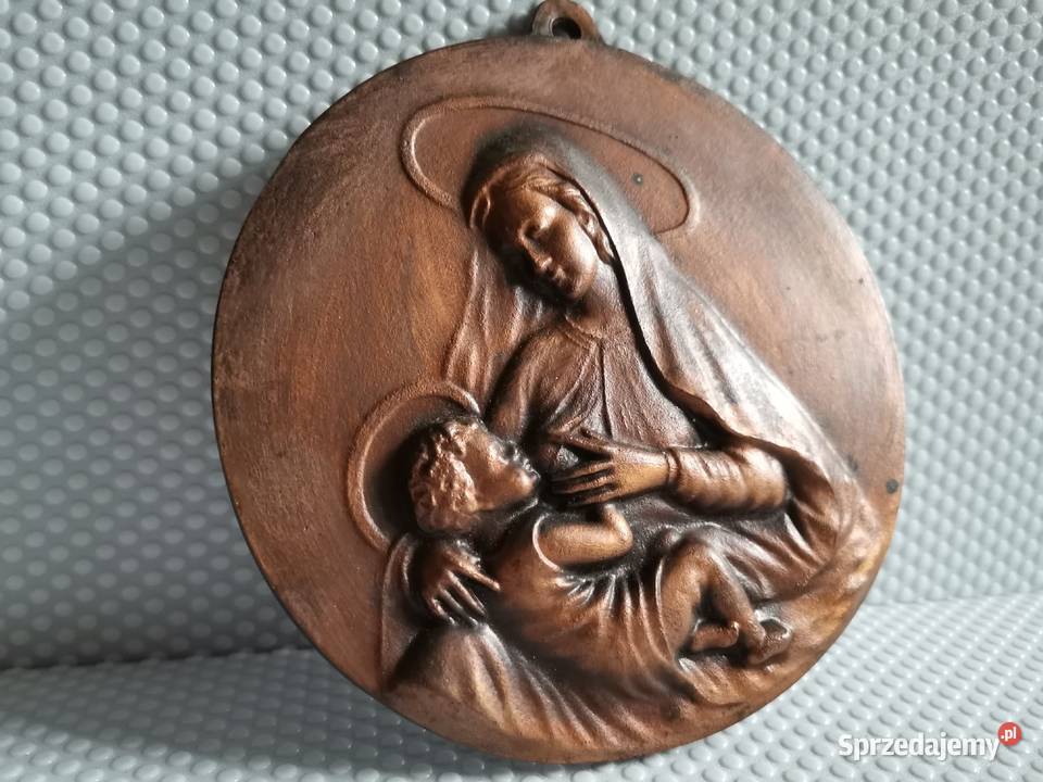Stary metalowy medal klipa zawieszka Matka Boska Katowice
