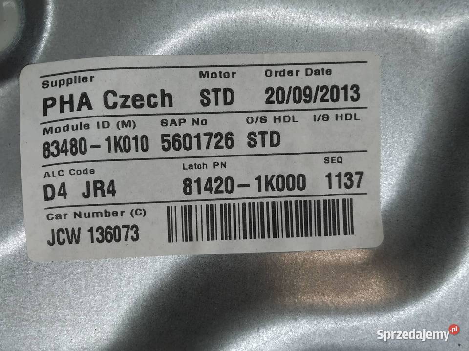 MECHANIZM SZYBY PRAWY TYŁ 834801K010 Hyundai osobowe Mechanizmy opuszczania szyb świętokrzyskie