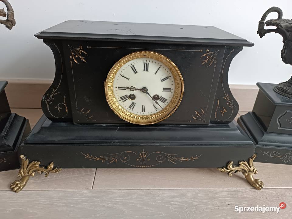 Zegar kominkowy Napoleon III przystawki brąz XIX Budzyń sprzedam