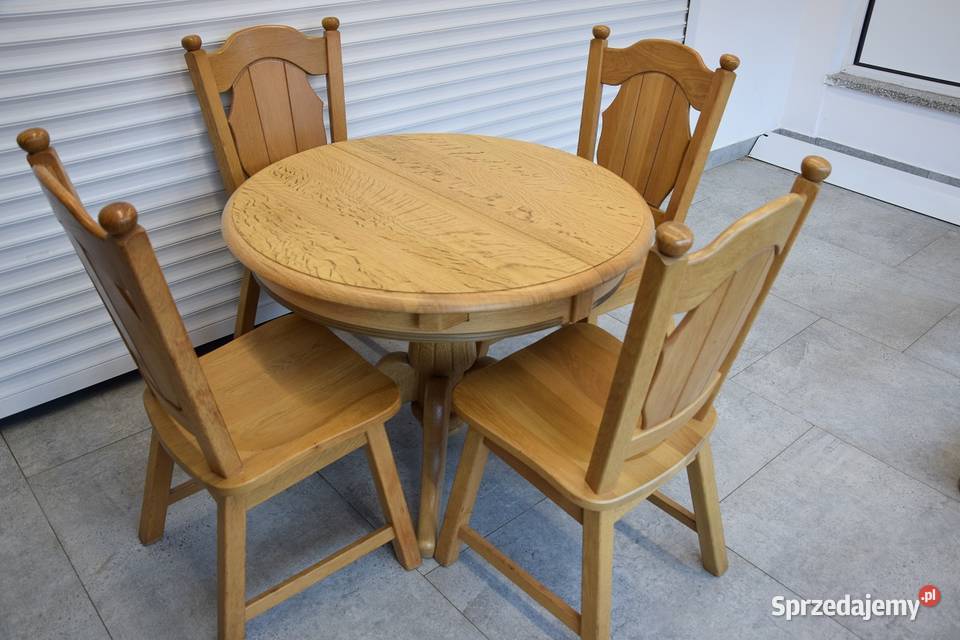 stół rozkładany i 4 krzesła komplet z drewna warmińsko-mazurskie
