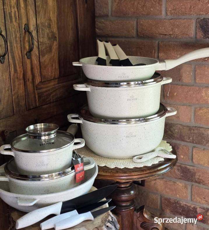 369 Garnki biały marmur 21 elementow Zilner Zabrze