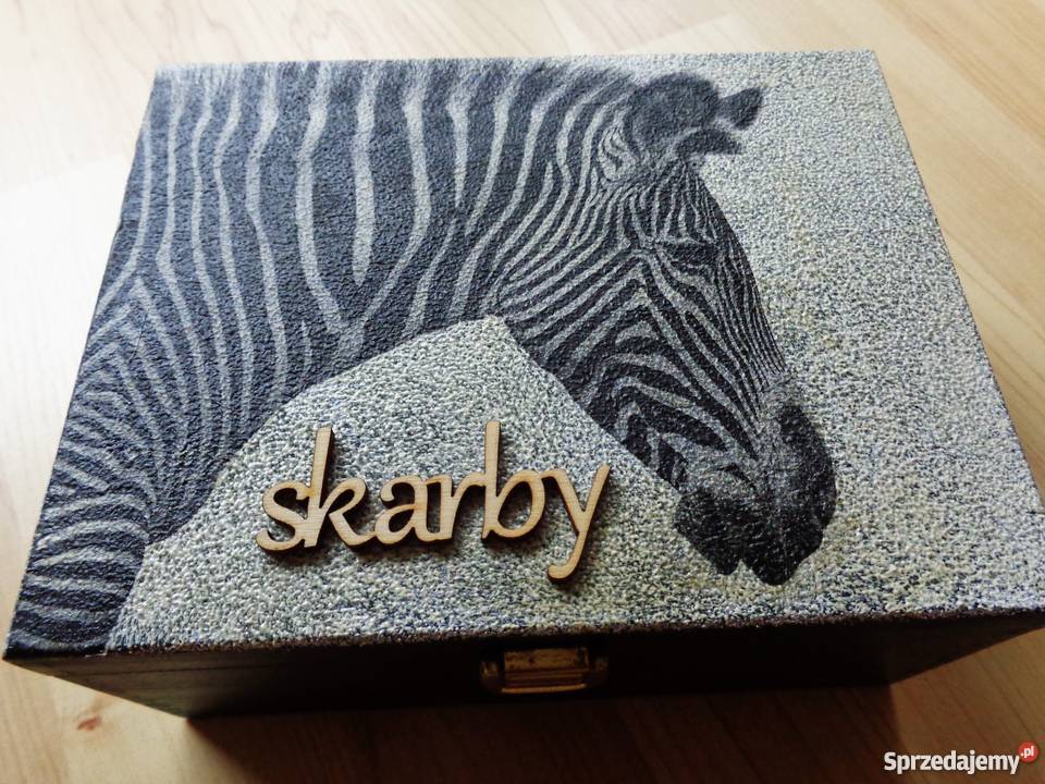 Drewniana ozdobna ZEBRA skrzyneczka na skarby Warszawa