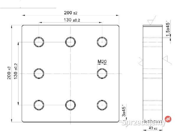 Płyta do wspawania 130x130 mm 8 otworów M20 Kamionna