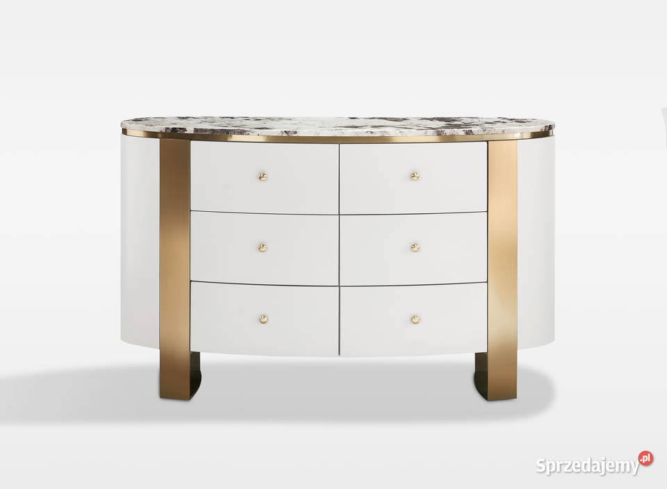 Komoda biała na złotych nogach z kamiennym Golkowice