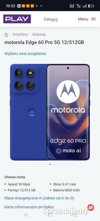 Motorola edge 60 pro 12512 niebieski NOWY Włocławek