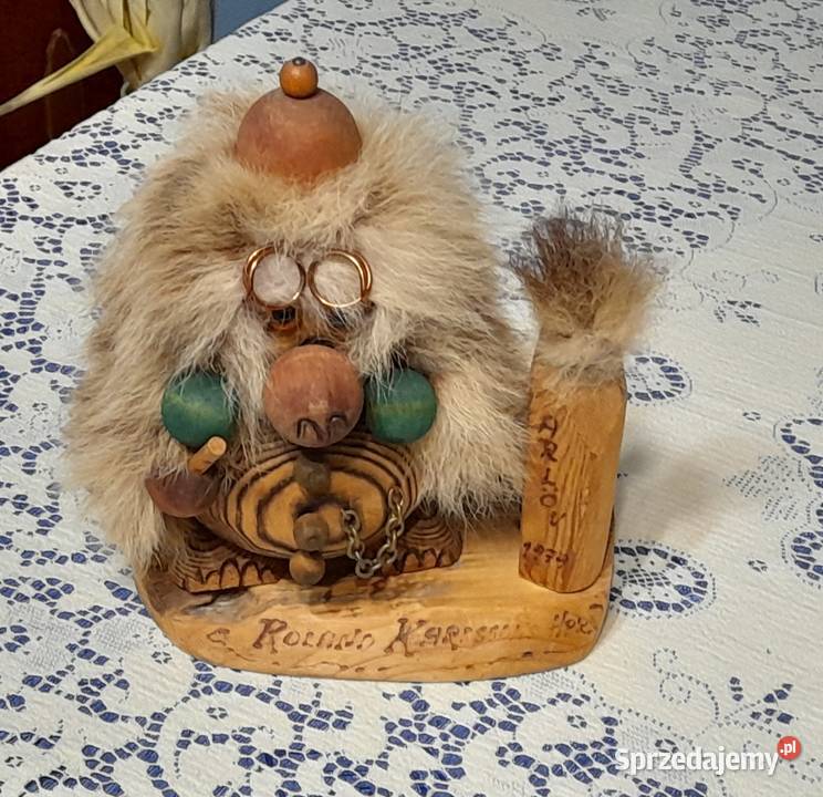 Vintage Drewniany szwedzki Troll figurka Iłża