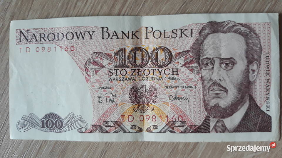 100 złotych 1XII1988 seria TD wielkopolskie Konin