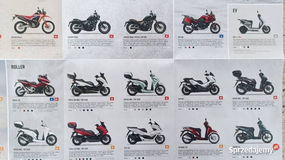 HONDA Dax Forza CBR CMX i inne Program modeli przewodnik Bytom