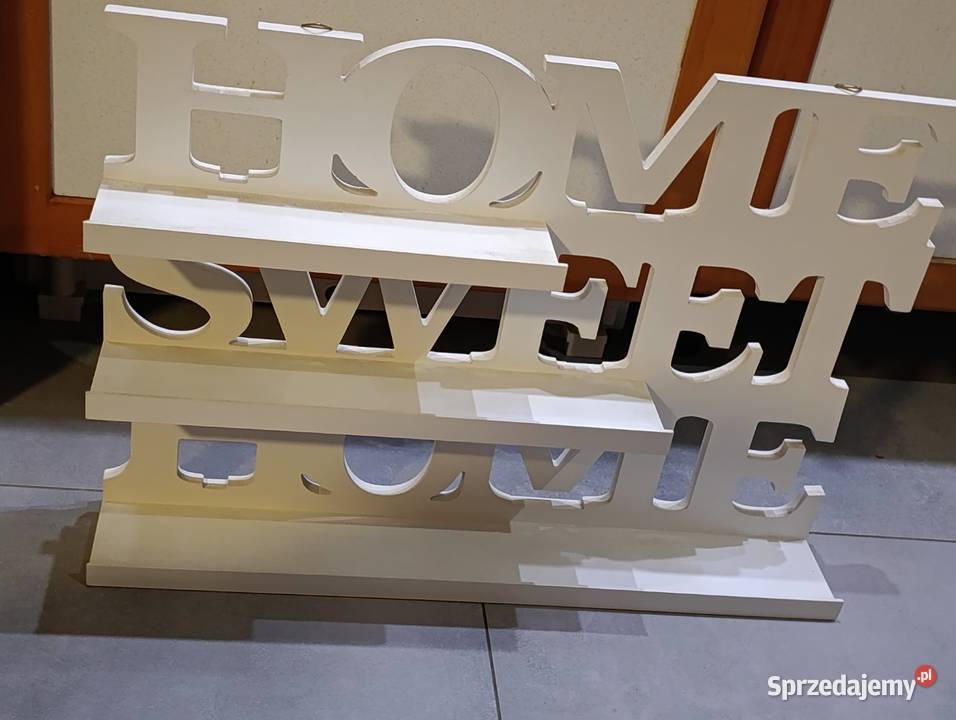 biała drewniana dekoracja stojąca z napisem Home Poznań sprzedam