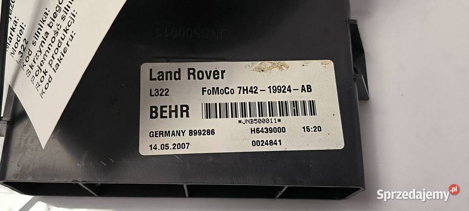 WENTYLATOR KABINOWY LAND ROVER RANGE ROVER VOGUE Lipno sprzedam