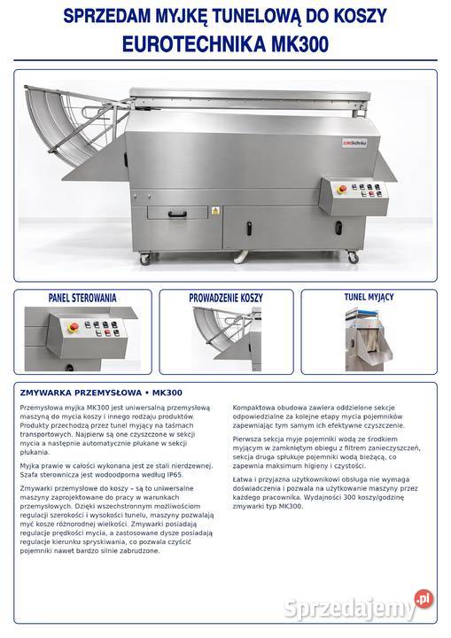 Myjka tunelowa do koszy EUROTECHNIKA MK300 300 Produkcja mazowieckie Nowy Dwór Mazowiecki sprzedam