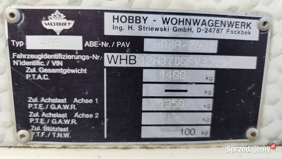 Przyczepa kempingowa hobby Marywil