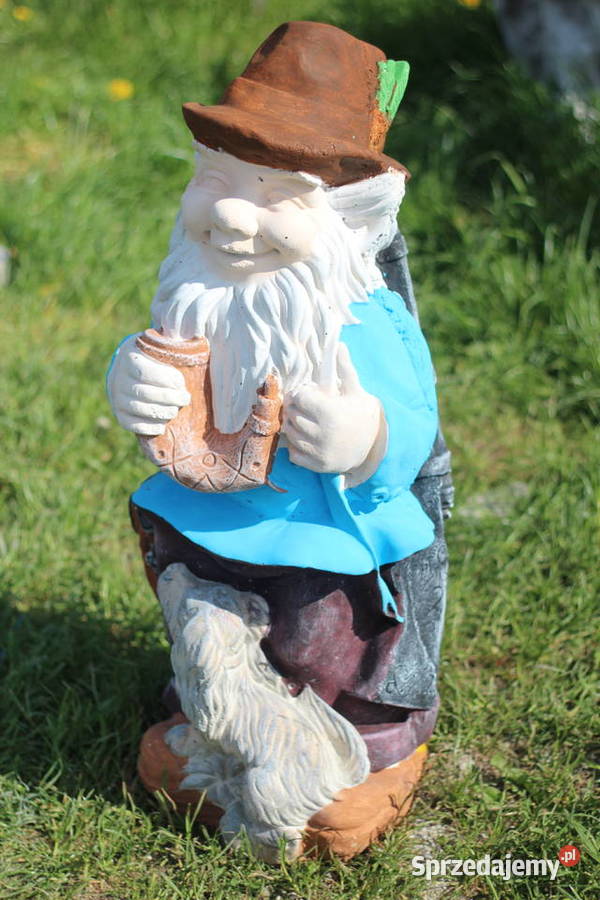 Figury rzeźby ogrodowe krasnal z pieskiem Goliszów