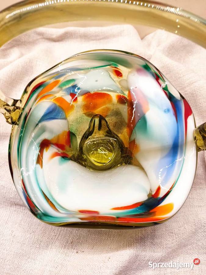 Koszyk szklany kolorowy Ząbkowice PRL Głuchołazy sprzedam