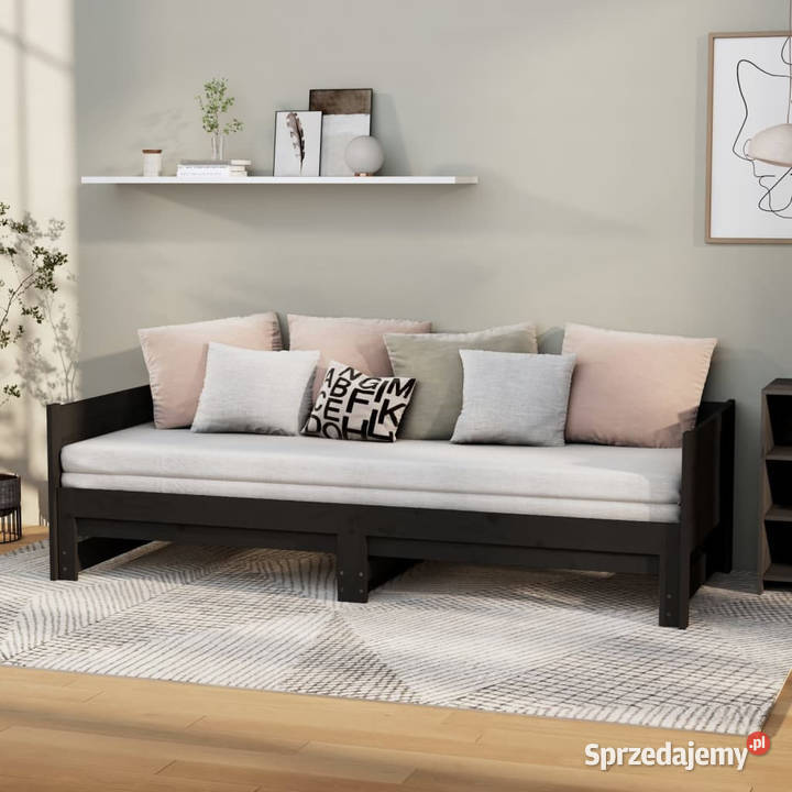 Łóżko rozsuwane czarne lite drewno sosnowe 68cm