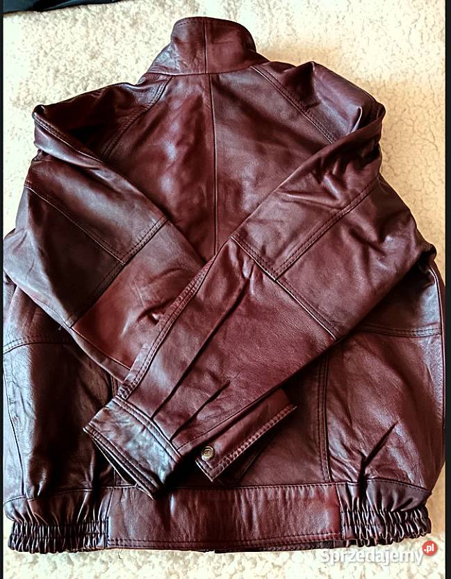 Piękna Niespotykana Burgundowa Kurtka Skórzana r Poraj