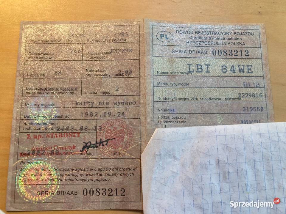 Wsk 125 z 1982 roku Papiery w całościna czesci Gierszowice