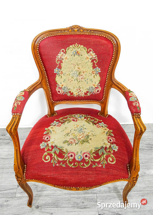 Drewniany FOTEL tapicerowany LUDWIK Stylowy