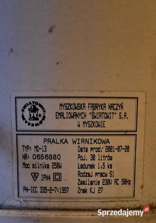 Sprzedam pralkę wirnikową frania myszków Wtelno