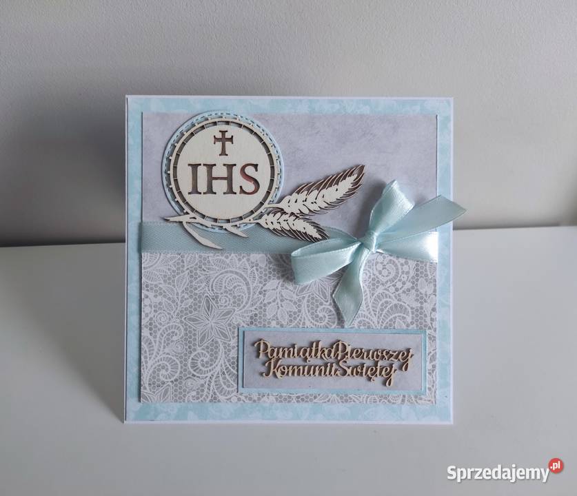 Kartka ręcznie robiona na Komunię Świętą kłosy Łódź