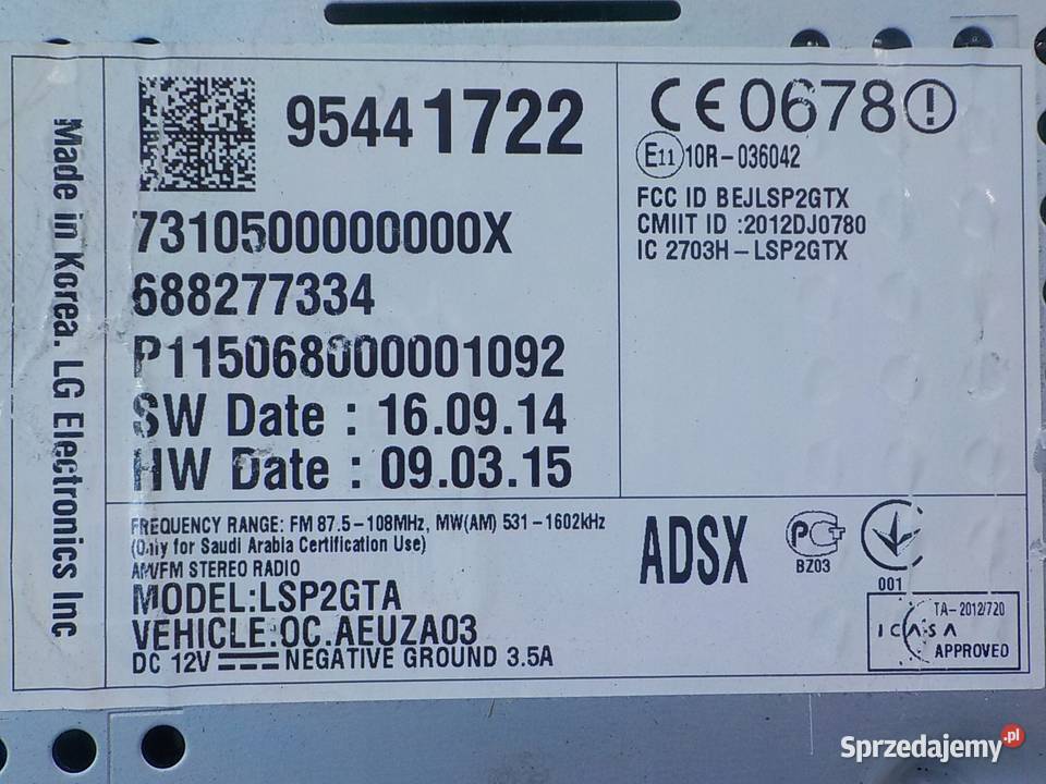 OPEL CORSA E 14 B 15r HB 5D wyswietlacz radia osobowe mazowieckie Suków