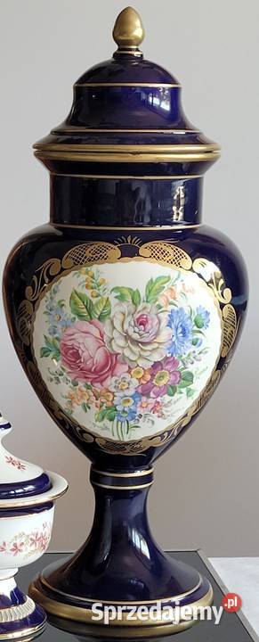 Wytworna ręcznie malowana kobaltowa duża amfora małopolskie Kraków