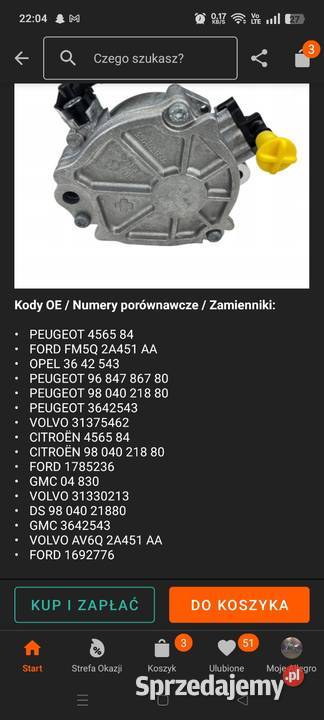 Pompa vacum citroen peugeot volvo gmc opel osobowe Michów