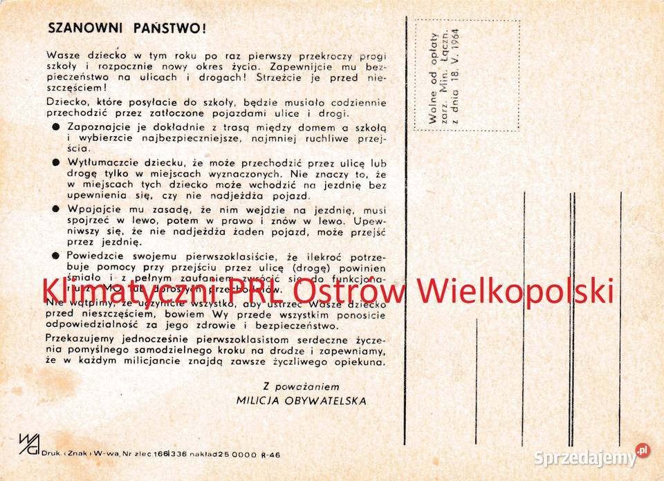 Milicja MO pocztówka zawiadomienie rodziców PRL