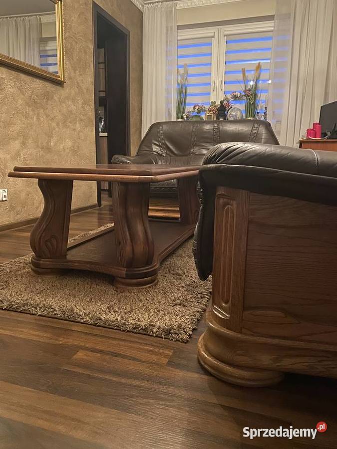 Wypoczynek skórzany z elementami drewna 32 nowa Dębica