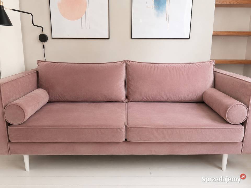 Sofa welurowa Dusty Pink glamour skandynawska Sofy i kanapy