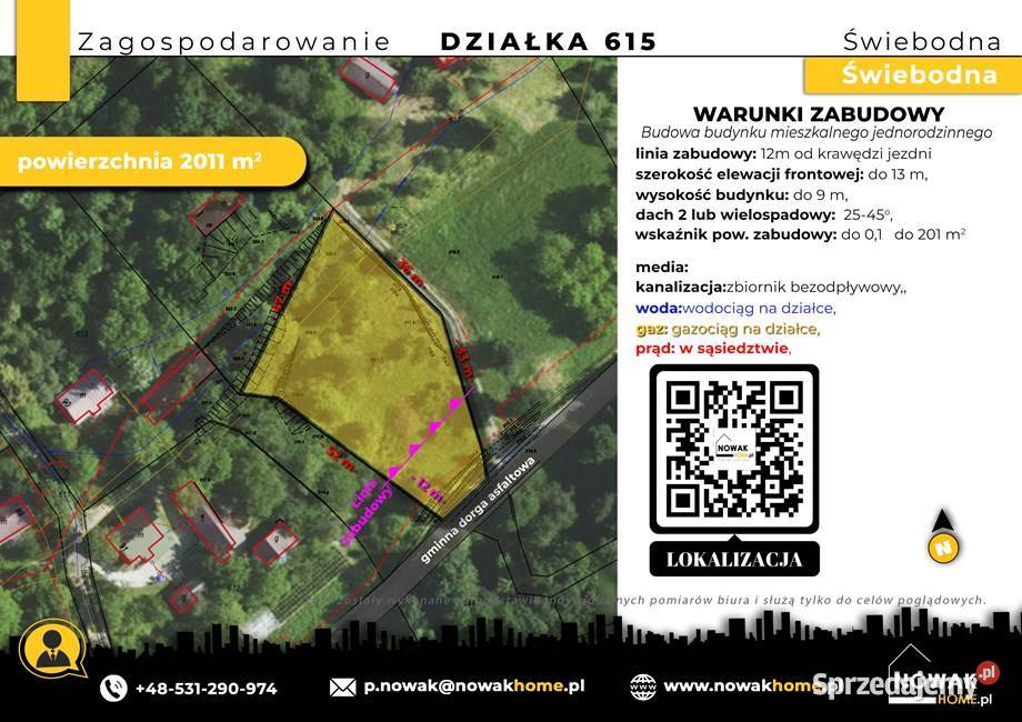 Świebodna Działka budowlana20 arów WZ widoki sprzedam