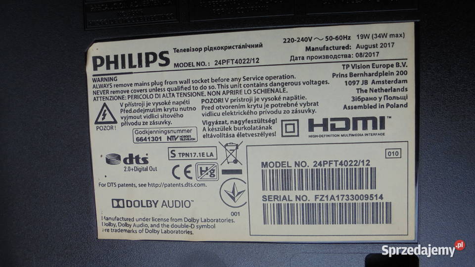 TV Philips 24 PFT 402212 uszkodzony zasilacz Telewizory Warszawa