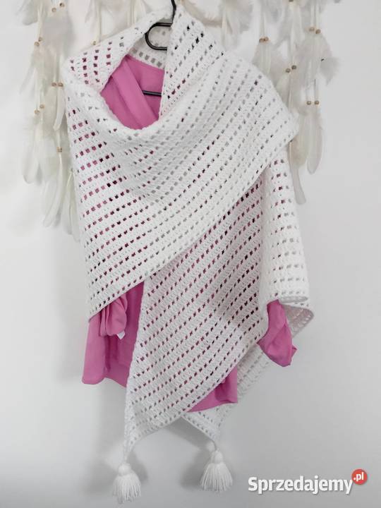 Duża biała chusta XXL rękodzieło Elbląg sprzedam